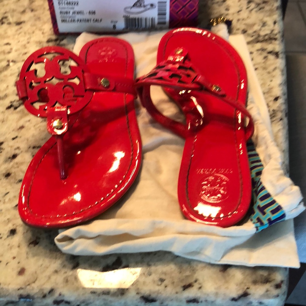 Like new Tory Burch Miller Sandals. Ruby Jewel